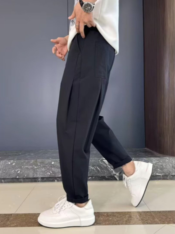 Férfi könnyű nadrág kosztümhöz, egyenes szabású, slim fit, mindennapi viseletre