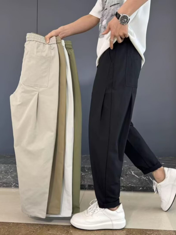 Férfi könnyű nadrág kosztümhöz, egyenes szabású, slim fit, mindennapi viseletre