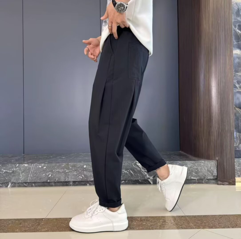 Férfi könnyű nadrág kosztümhöz, egyenes szabású, slim fit, mindennapi viseletre