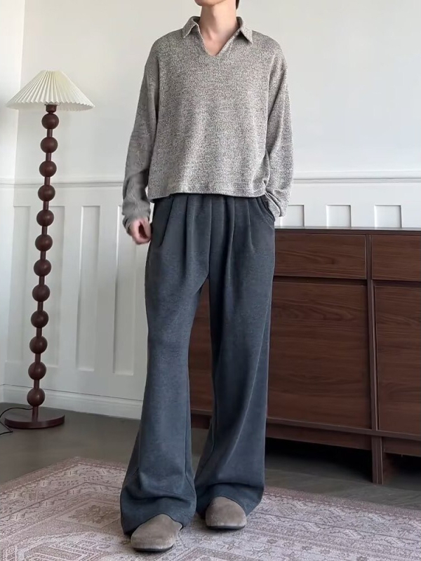 Férfi egyszínű drawstringes sportnadrág, széles lábakkal, casual, amerikai stílus, kényelmes, sokoldalú, laza fazonú, hosszú
