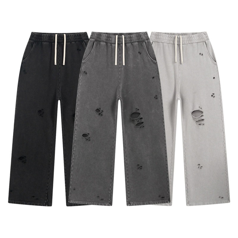 2026 muške trenirke hlače s distressed snowflake uzorkom, vintage stil, ravne široke nogavice, 100% pamuk, dugačke