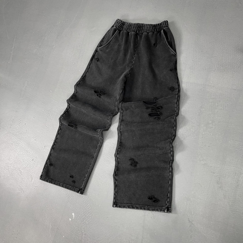 2026 muške trenirke hlače s distressed snowflake uzorkom, vintage stil, ravne široke nogavice, 100% pamuk, dugačke