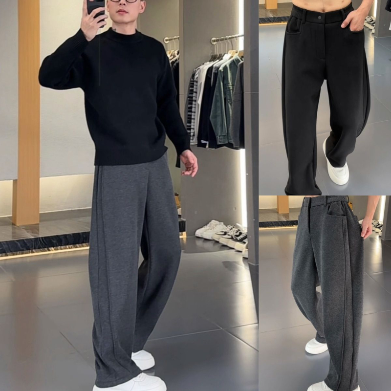 Visokokvalitetne muške casual hlače za jesen/zimu, jednobojne, retro stil, opuštena krojenja, duge hlače