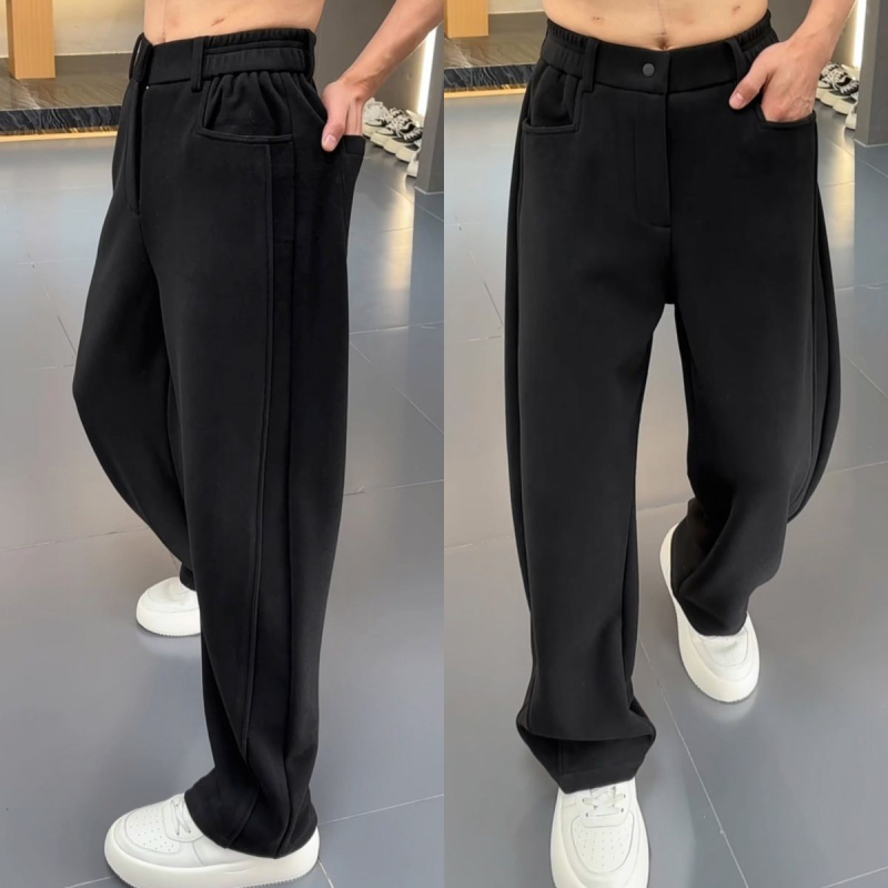 Visokokvalitetne muške casual hlače za jesen/zimu, jednobojne, retro stil, opuštena krojenja, duge hlače