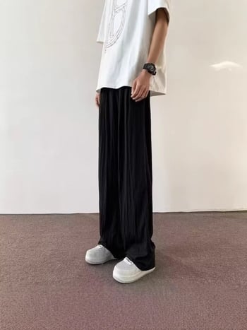 Crne muške ljetne ležerne hlače s ravnim krojem, široke, casual, brzo se suše, moderan stil