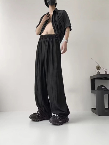 Crne muške ljetne ležerne hlače s ravnim krojem, široke, casual, brzo se suše, moderan stil