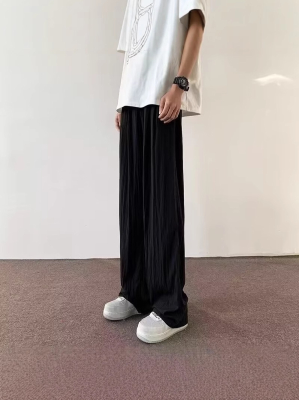 Crne muške ljetne ležerne hlače s ravnim krojem, široke, casual, brzo se suše, moderan stil