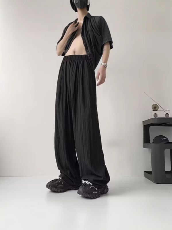 Crne muške ljetne ležerne hlače s ravnim krojem, široke, casual, brzo se suše, moderan stil