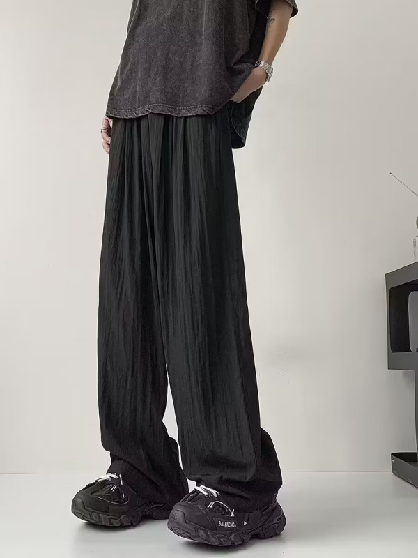 Crne muške ljetne ležerne hlače s ravnim krojem, široke, casual, brzo se suše, moderan stil