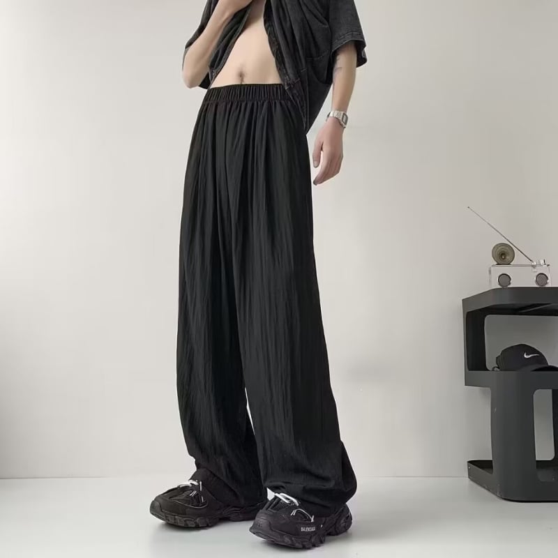Crne muške ljetne ležerne hlače s ravnim krojem, široke, casual, brzo se suše, moderan stil