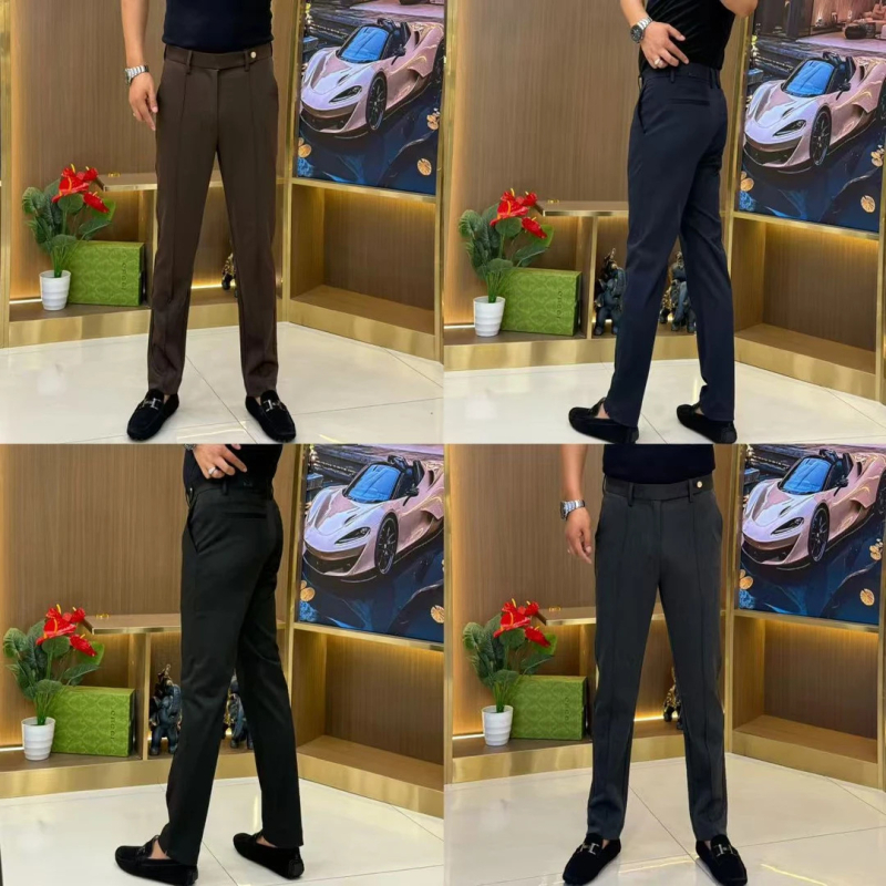 Jesenske muške hlače jednobojne, poslovno-opušten stil, ravni kroj, minimalistički dizajn