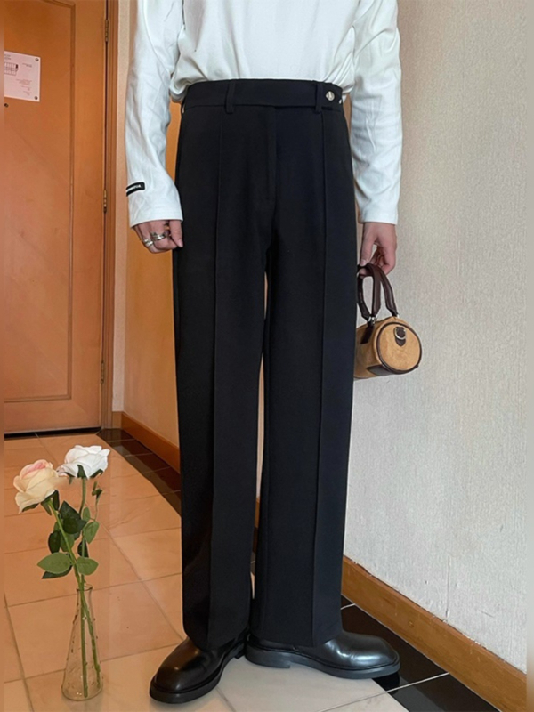 Muške zimske hlače od vuneno-sintetskog materijala, debeli materijal, korejski stil, široki kroj, ležeran stil