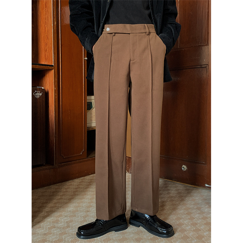 Muške zimske hlače od vuneno-sintetskog materijala, debeli materijal, korejski stil, široki kroj, ležeran stil