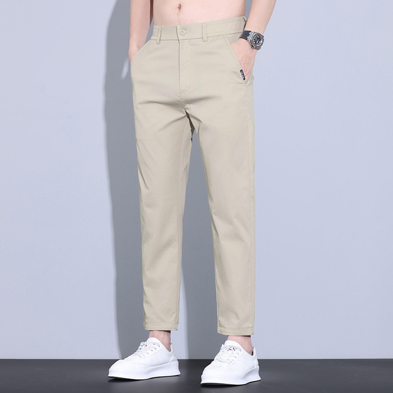 2025 nove tanke hlače od ice silk za muškarce, cropped kroj, ravni kroj, elastične, brzo suše, bez peglanja
