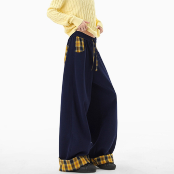 Američke retro sweatpants s blok boja kariranog uzorka, unisex, jesen, opušten kroj, široke nogavice, svakodnevne hlače