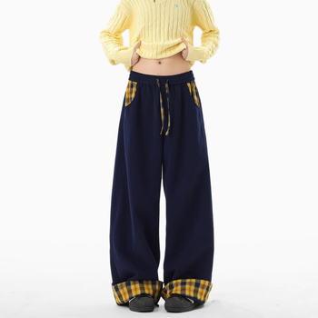 Američke retro sweatpants s blok boja kariranog uzorka, unisex, jesen, opušten kroj, široke nogavice, svakodnevne hlače