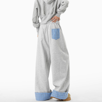Američke retro sweatpants s blok boja kariranog uzorka, unisex, jesen, opušten kroj, široke nogavice, svakodnevne hlače