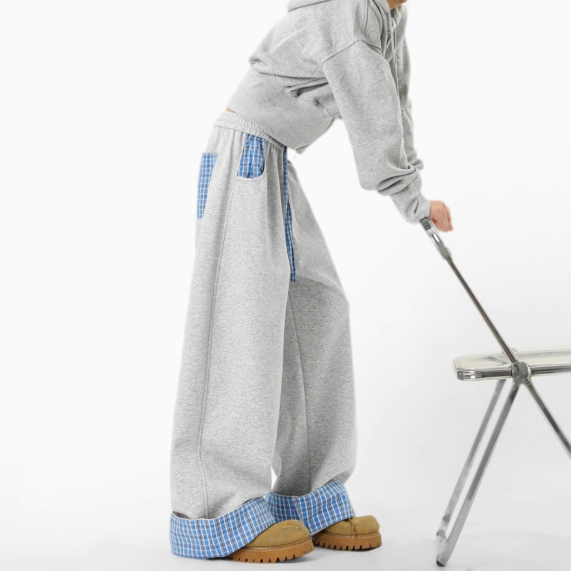 Američke retro sweatpants s blok boja kariranog uzorka, unisex, jesen, opušten kroj, široke nogavice, svakodnevne hlače