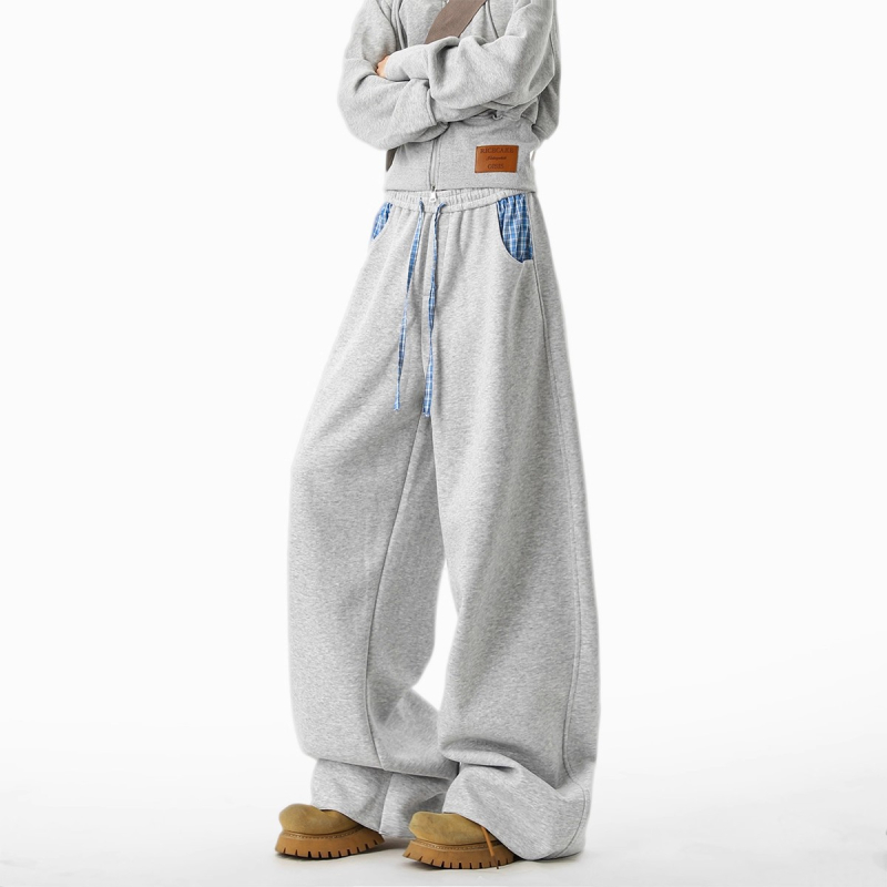 Američke retro sweatpants s blok boja kariranog uzorka, unisex, jesen, opušten kroj, široke nogavice, svakodnevne hlače