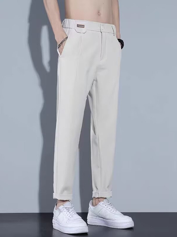 Férfi nyári könnyű nadrág, egyenes szabású, casual, Ice Silk anyagú, drapírozó hatás