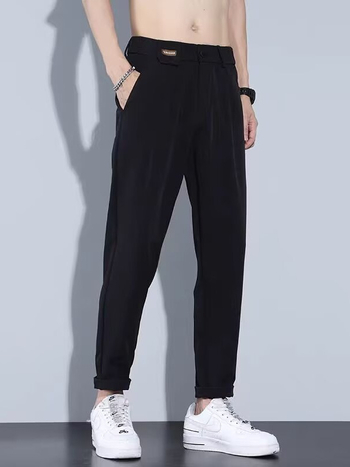 Férfi nyári könnyű nadrág, egyenes szabású, casual, Ice Silk anyagú, drapírozó hatás