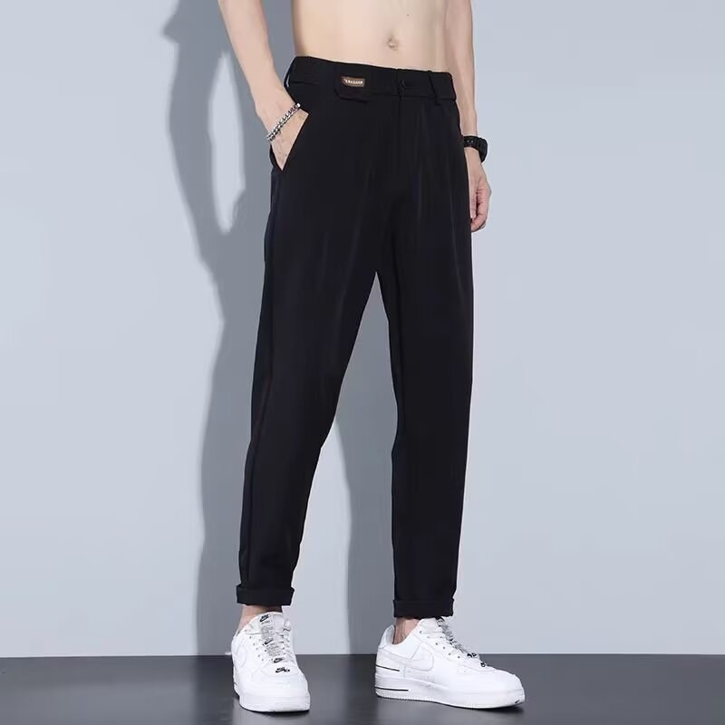Férfi nyári könnyű nadrág, egyenes szabású, casual, Ice Silk anyagú, drapírozó hatás