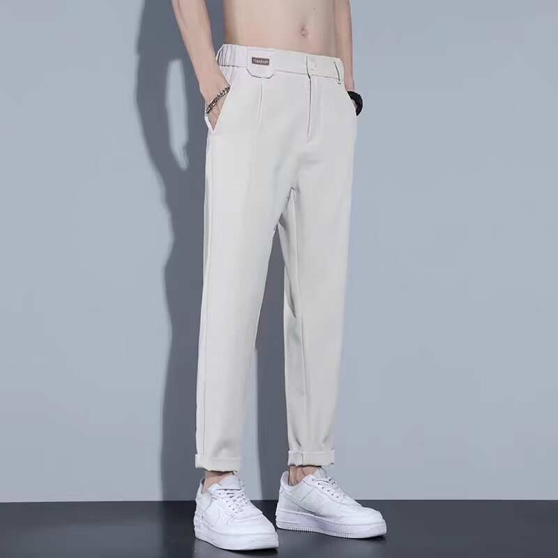 Férfi nyári könnyű nadrág, egyenes szabású, casual, Ice Silk anyagú, drapírozó hatás