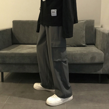 Lagane muške hlače u korejskom stilu, široke krojeve, cargo džepovi, casual retro ravnog kroja.