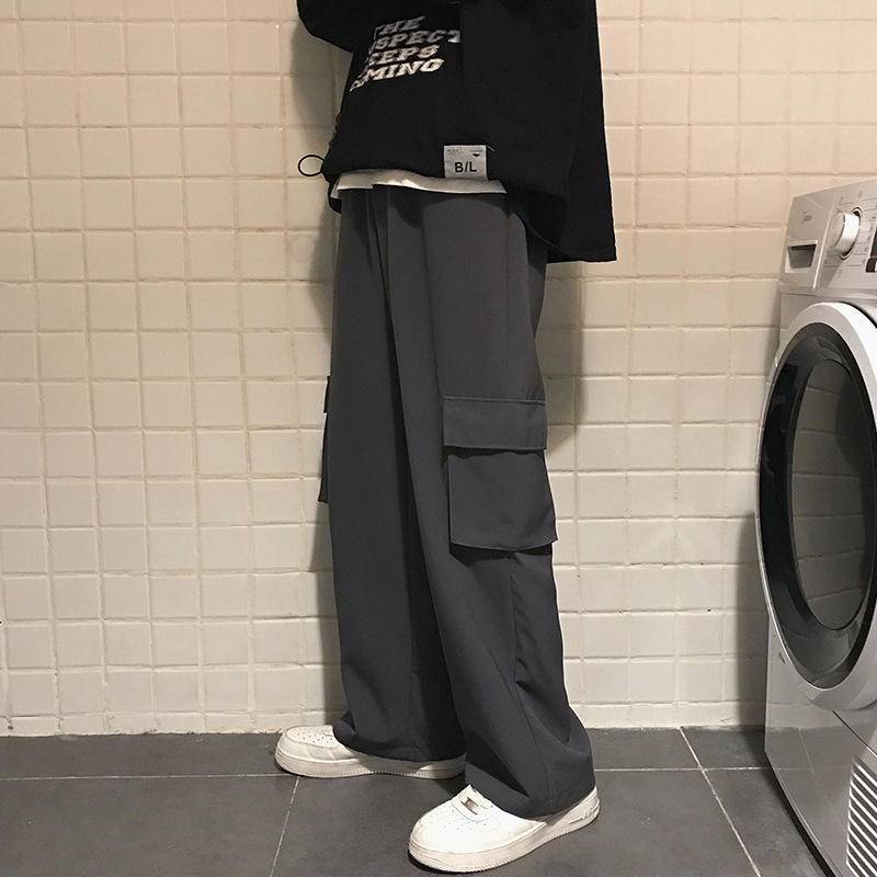 Lagane muške hlače u korejskom stilu, široke krojeve, cargo džepovi, casual retro ravnog kroja.