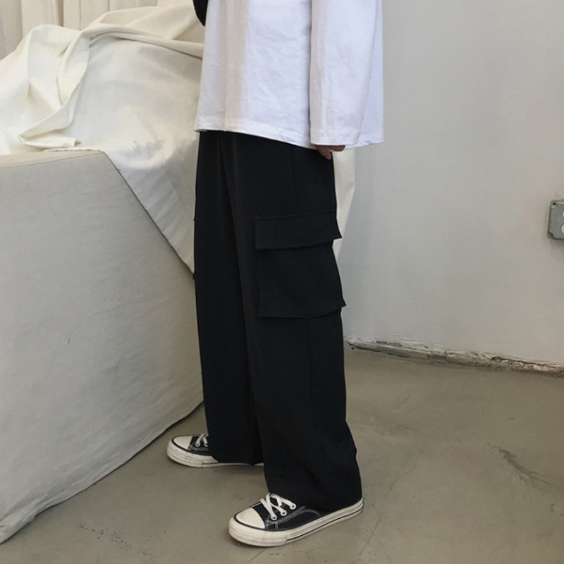 Lagane muške hlače u korejskom stilu, široke krojeve, cargo džepovi, casual retro ravnog kroja.