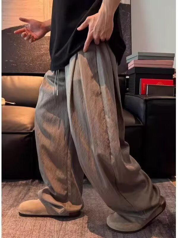 Muške casual hlače Taslan, ležerni stil, drapirani silueta, široke nogavice, ravni kroj, ljetni stil