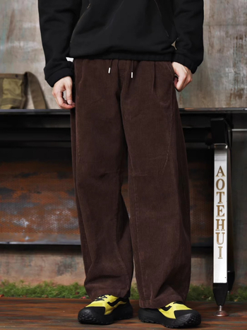 Amerikai retro kordbársony férfiaknak, lazán szabott, széles szárú casual nadrág, oversized