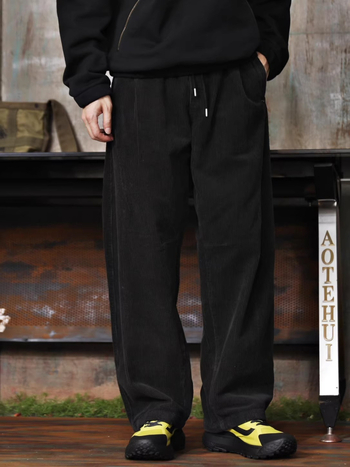 Amerikai retro kordbársony férfiaknak, lazán szabott, széles szárú casual nadrág, oversized