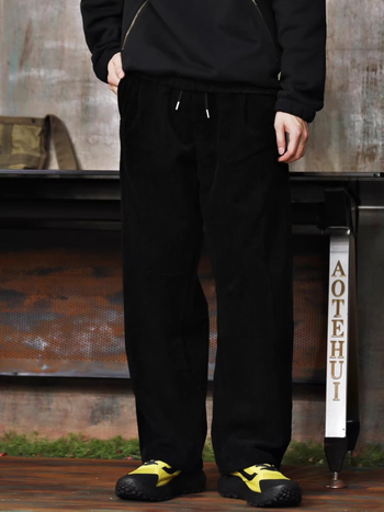 Amerikai retro kordbársony férfiaknak, lazán szabott, széles szárú casual nadrág, oversized