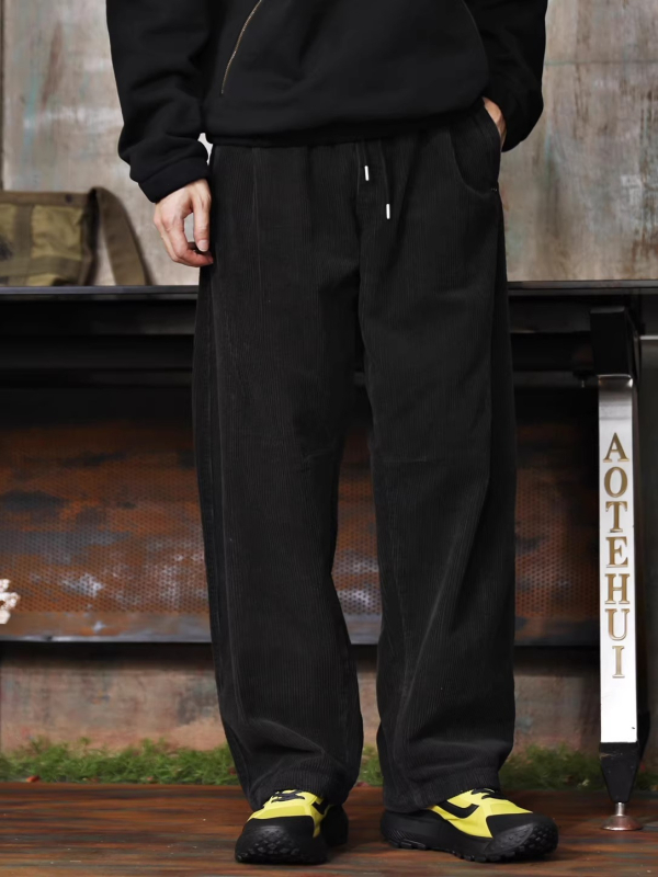 Amerikai retro kordbársony férfiaknak, lazán szabott, széles szárú casual nadrág, oversized