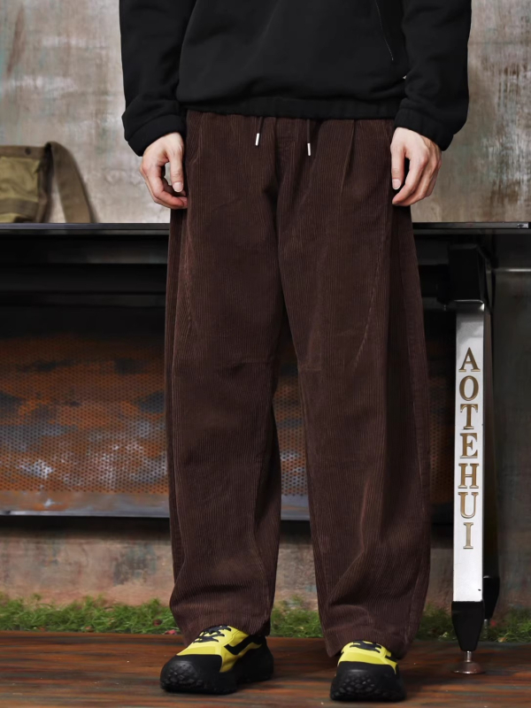 Amerikai retro kordbársony férfiaknak, lazán szabott, széles szárú casual nadrág, oversized