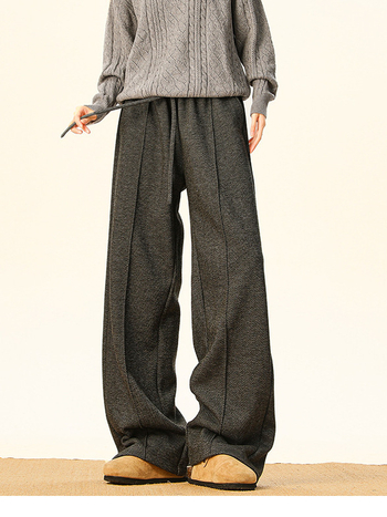 Amerikai retro old-money stílusú kávébarna férfi casual nadrág, fleece bélés, téli, herringbone mintázat, laza szabású, egyenes szárú