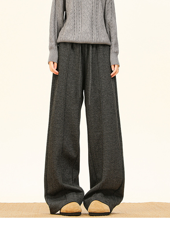 Amerikai retro old-money stílusú kávébarna férfi casual nadrág, fleece bélés, téli, herringbone mintázat, laza szabású, egyenes szárú