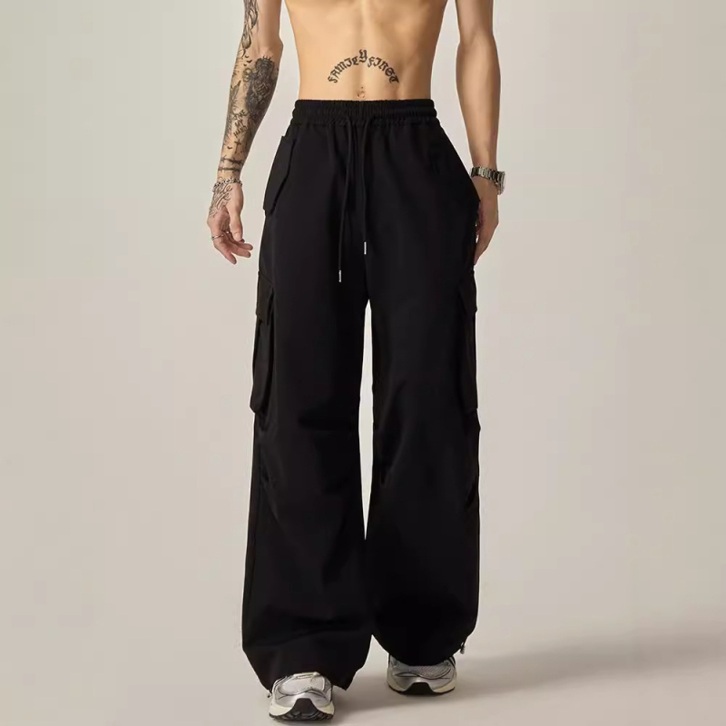 Férfi munkanadrág, egyenes szabású, hip-hop utcai stílus, retró amerikai hangulat, laza, széles lábszár