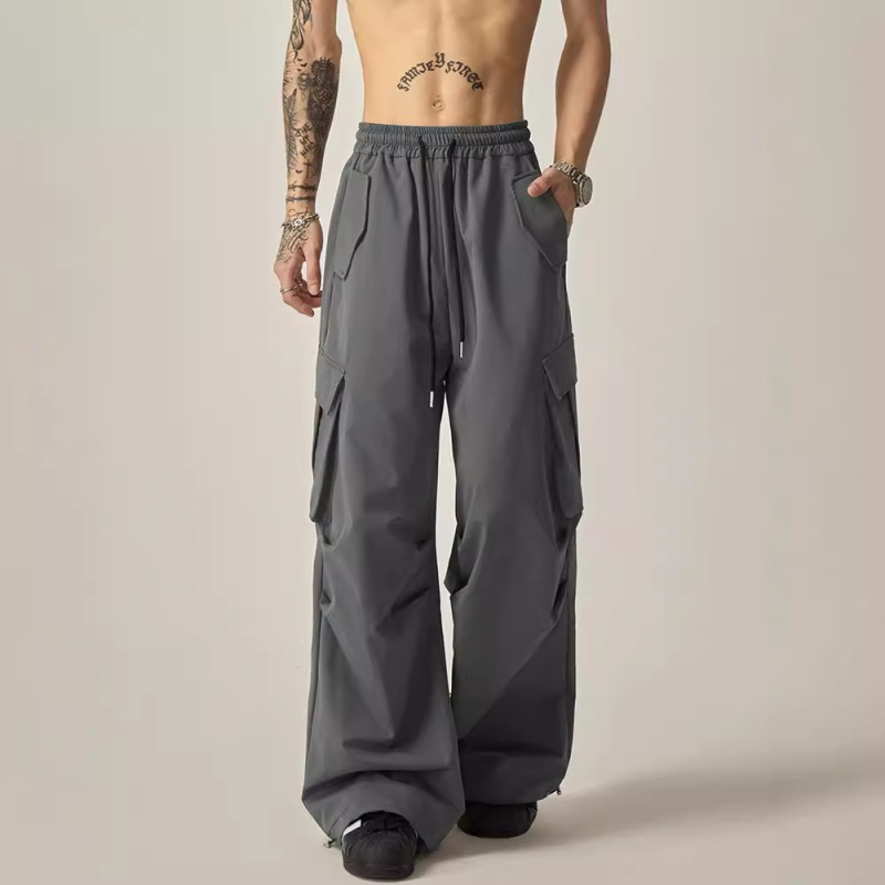 Férfi munkanadrág, egyenes szabású, hip-hop utcai stílus, retró amerikai hangulat, laza, széles lábszár