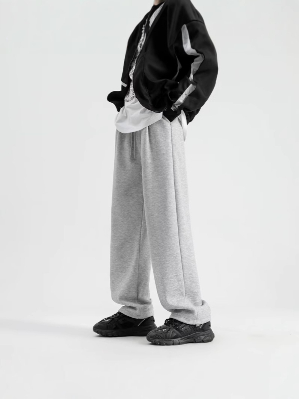 Férfi fleece-béléssel ellátott nehéz szürke sportnadrág, lazán szabott egyenes szabás, mindennapi kényelem
