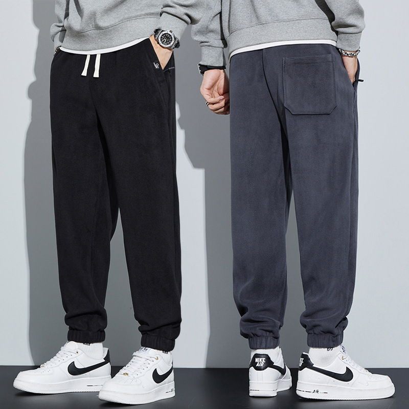 Téli férfi sportnadrág fleece béléssel, dupla oldalú fleece, koreai stílusú, vastag, kényelmes