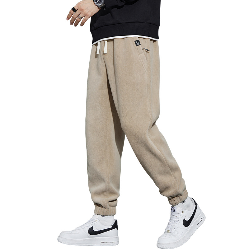 Téli férfi sportnadrág fleece béléssel, dupla oldalú fleece, koreai stílusú, vastag, kényelmes