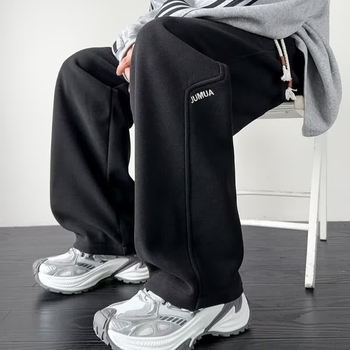 Fleece-béléssel ellátott férfi sportnadrág, plusz méret, laza szabás, egyenes és széles szárú