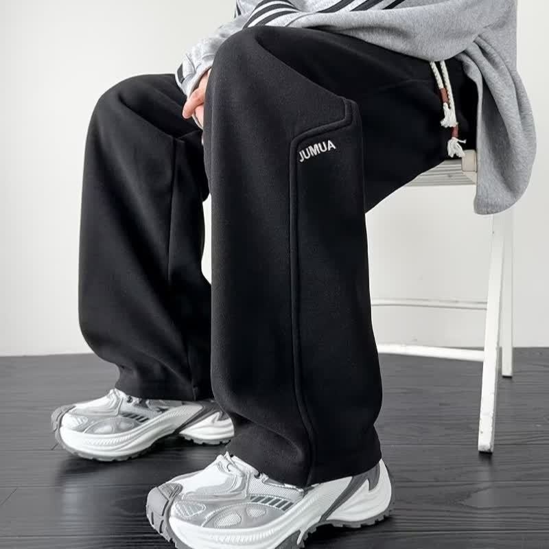 Fleece-béléssel ellátott férfi sportnadrág, plusz méret, laza szabás, egyenes és széles szárú