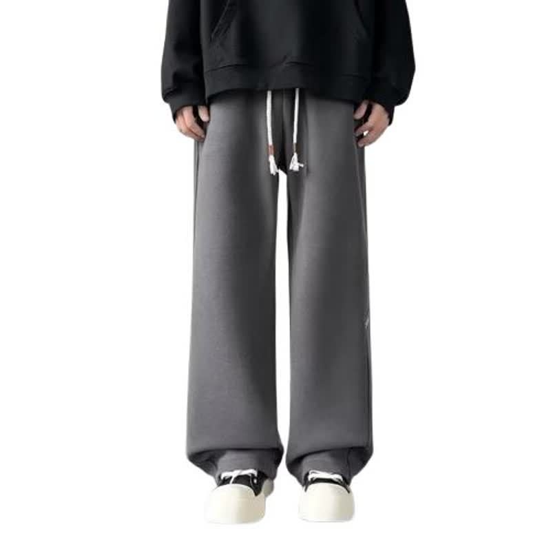 Fleece-béléssel ellátott férfi sportnadrág, plusz méret, laza szabás, egyenes és széles szárú