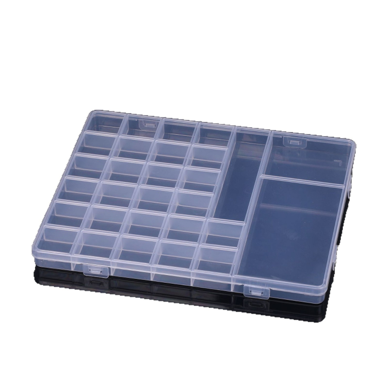 Prozirni organizator za perle i manikuru sa 26+2 pretinaca, fiksnim pregradama, PP plastika
