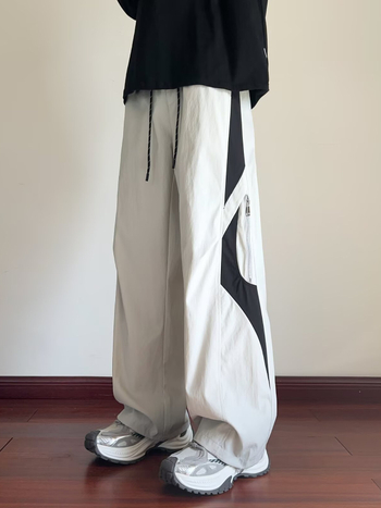 Férfiaknak színblokkolt fleece-béléssel készült cargo nadrág, egyenes szabás, laza, őszi-téli