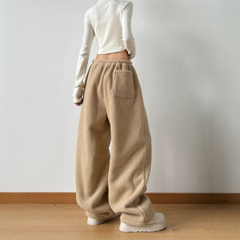 Férfiaknak szóló dupla oldalú fleece-béléses széles lábú nadrág, téli 2025, vastag, laza szabású, egyenes szárú