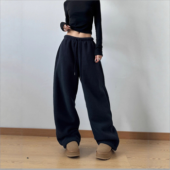 Férfiaknak szóló dupla oldalú fleece-béléses széles lábú nadrág, téli 2025, vastag, laza szabású, egyenes szárú